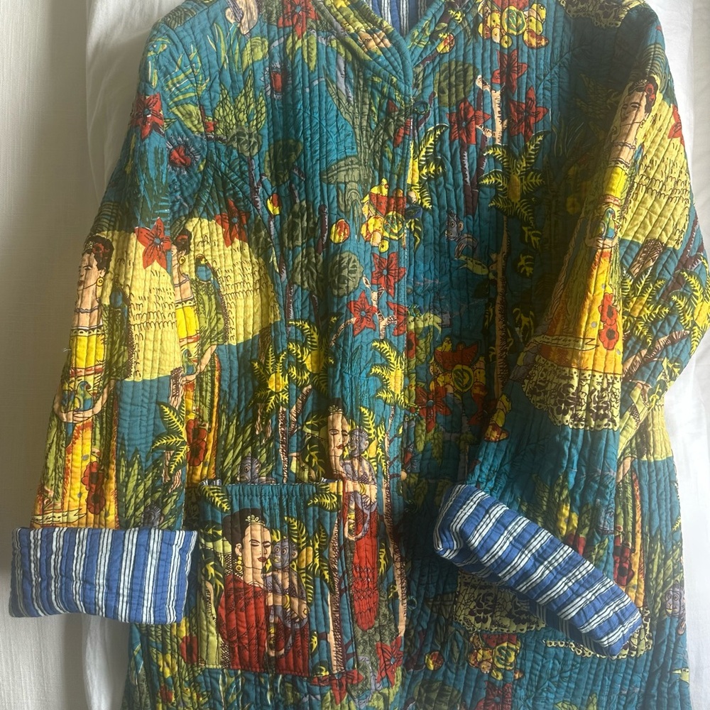 Colorful Quilted Jacket with Floral Print & Stripes (Reversible)